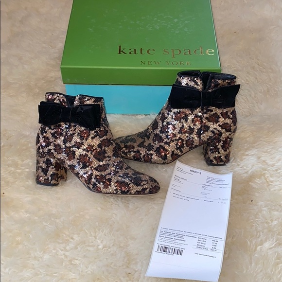 Kate Spade ♠️ black & gold Langley Bow Booties - Picture 3 of 8